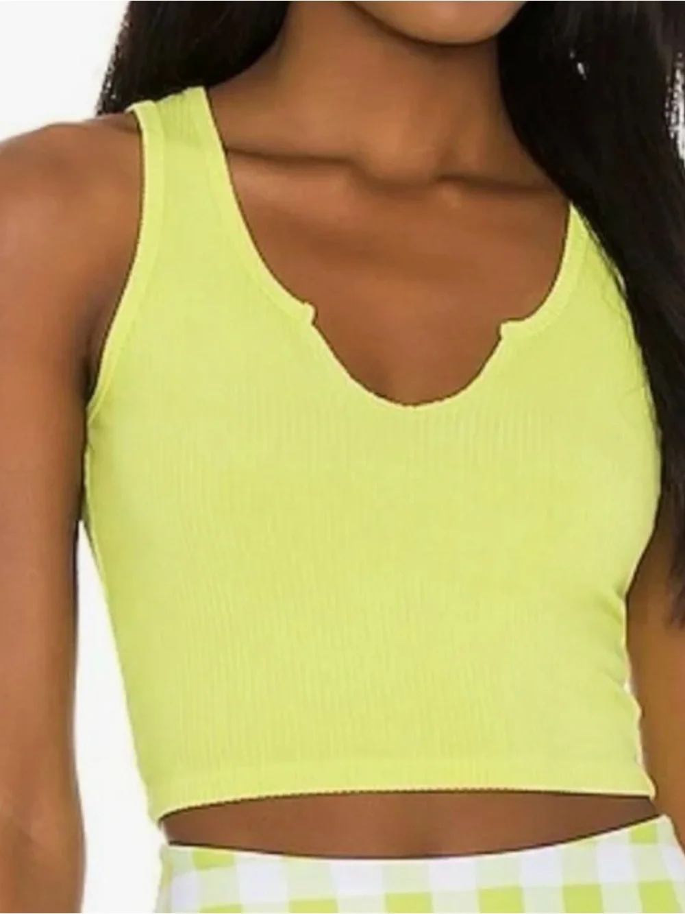 Year of Ours Neon Lime Ribbed V-Notch Crop Tank & matching leggings